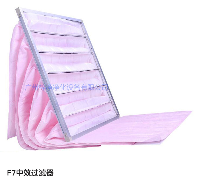 F7級(jí)袋式中效過濾器常用于凈化空調(diào)中級(jí)過濾。